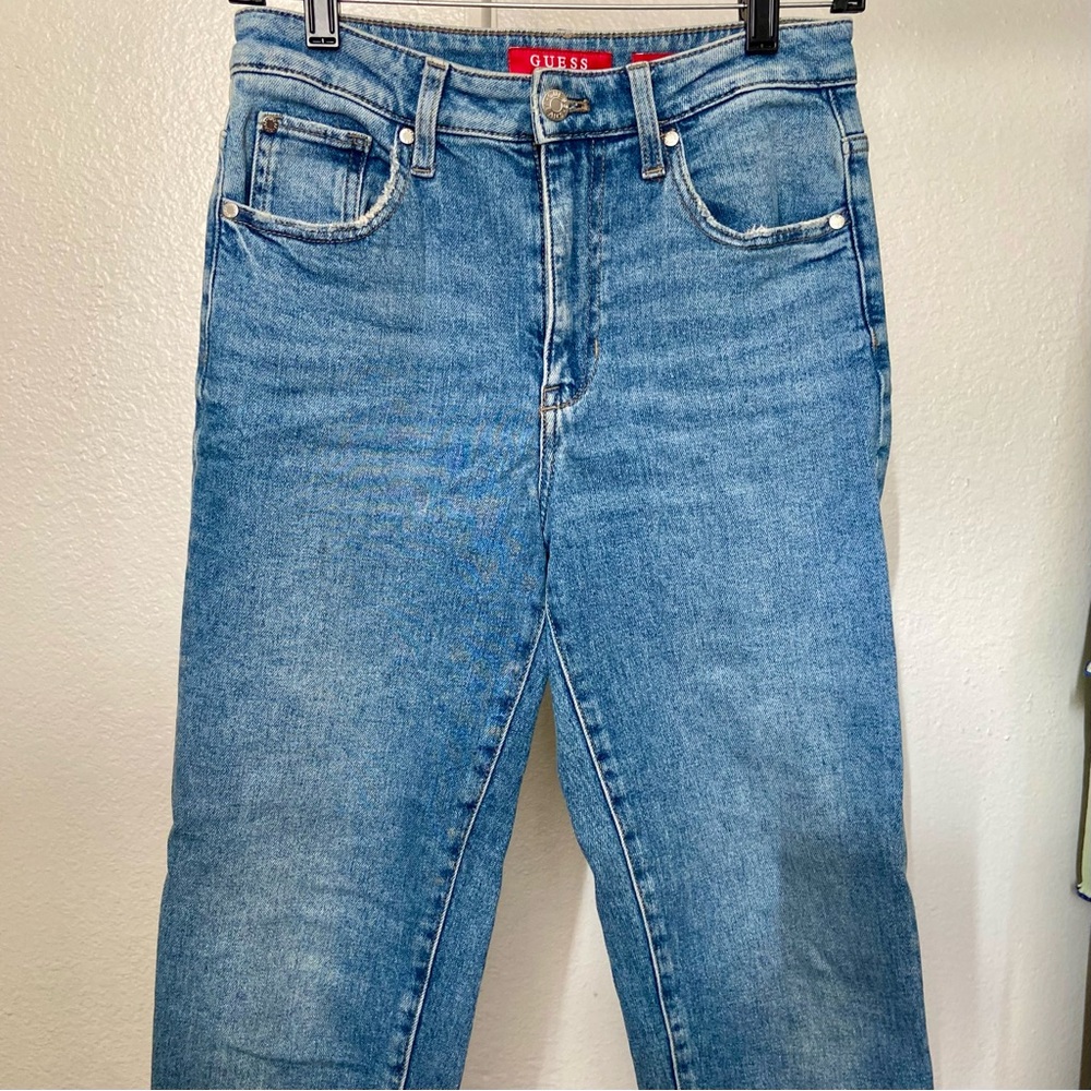 Guess Light Blue High Rise Tapered Fit Mom Jeans